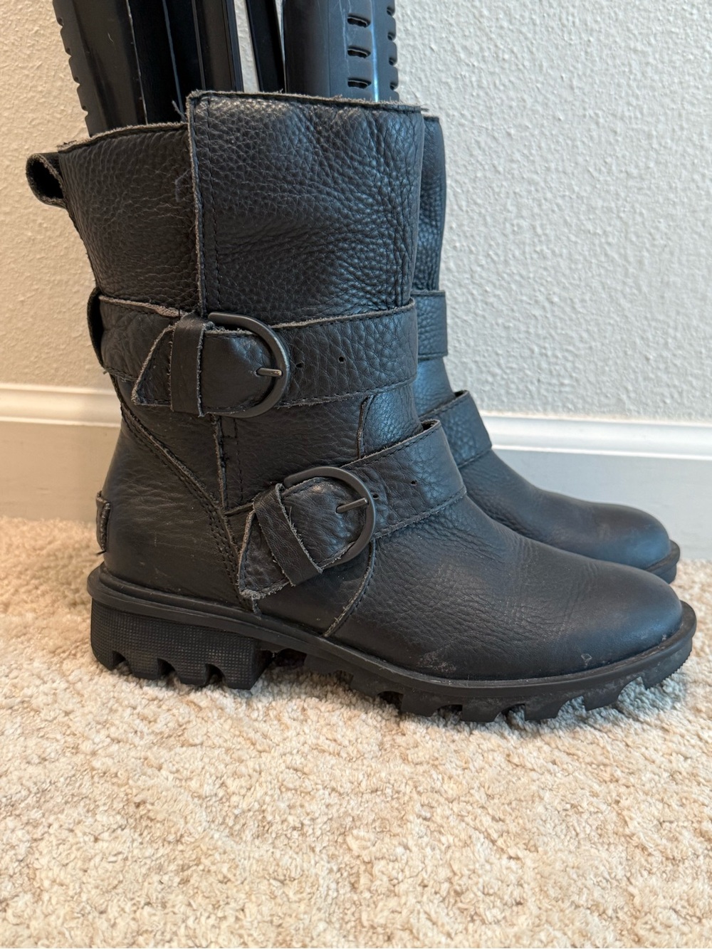 SOREL Phoenix Ankle Moto Boots Black Waterproof Leather Mid-Calf – Size 5